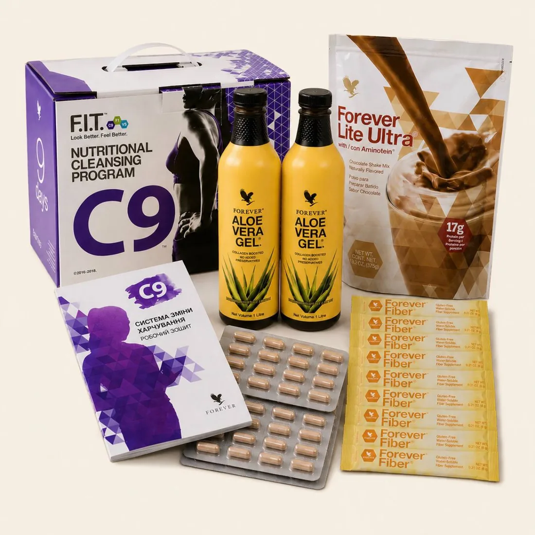 Набір F.I.T. C9: коробка C9, два Forever Aloe Vera Gel, Forever Lite Ultra, Forever Fiber